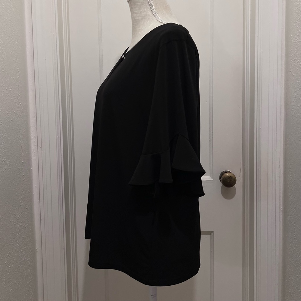 Calvin Klein 3/4 Ruffled Sleeve Blouse Black Large - Picture 3 of 5